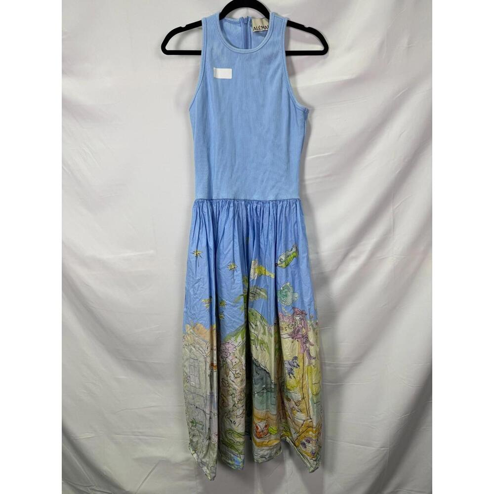 ALÈMAIS Blue Anouk Tank Midi Dress Size 4 with Discoloration - Picture 4 of 7